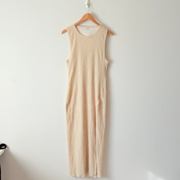 Aritzia Wilfred Verona Gingham Sleeveless Seersucker Midi Beige Size Large - Picture 5 of 10